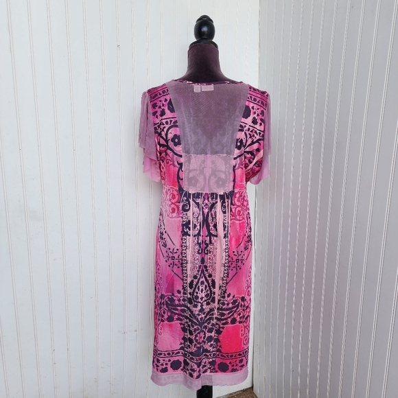 Cato Womens Dye Print Stretch Dress Studded Floral Paisley V-Neck Short Sleeve L - Picture 12 of 15